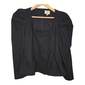 Tuckernuck Black Victorian Structured Square Neck Puff Sleeve Calla Blouse Large